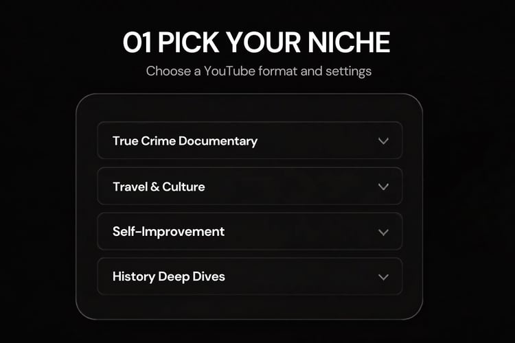 Step 1: Pick a YouTube niche, length, aspect ratio, and voiceover