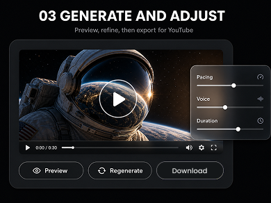Step 3: Preview, adjust pacing and voice, then download for YouTube